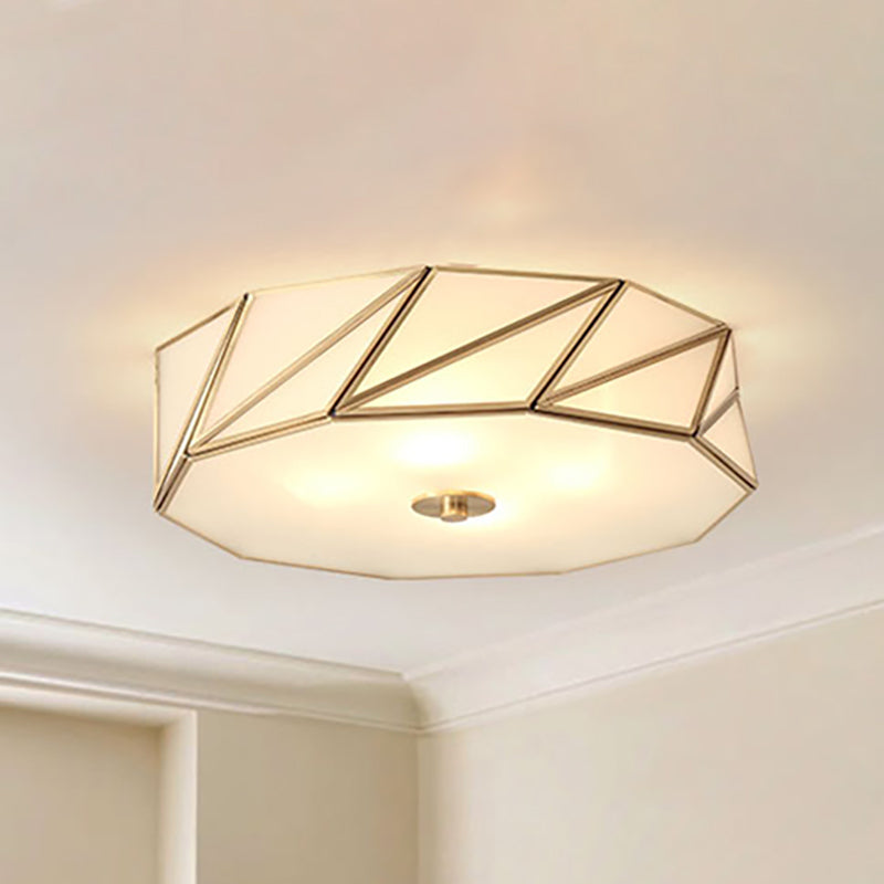 Drum Opal Glass Flush Mount Lamp Classic 3/4/6 Lights Bedroom Ceiling Mounted Fixture in Brass 6 Brass Clearhalo 'Ceiling Lights' 'Close To Ceiling Lights' 'Close to ceiling' 'Flush mount' Lighting' 333055