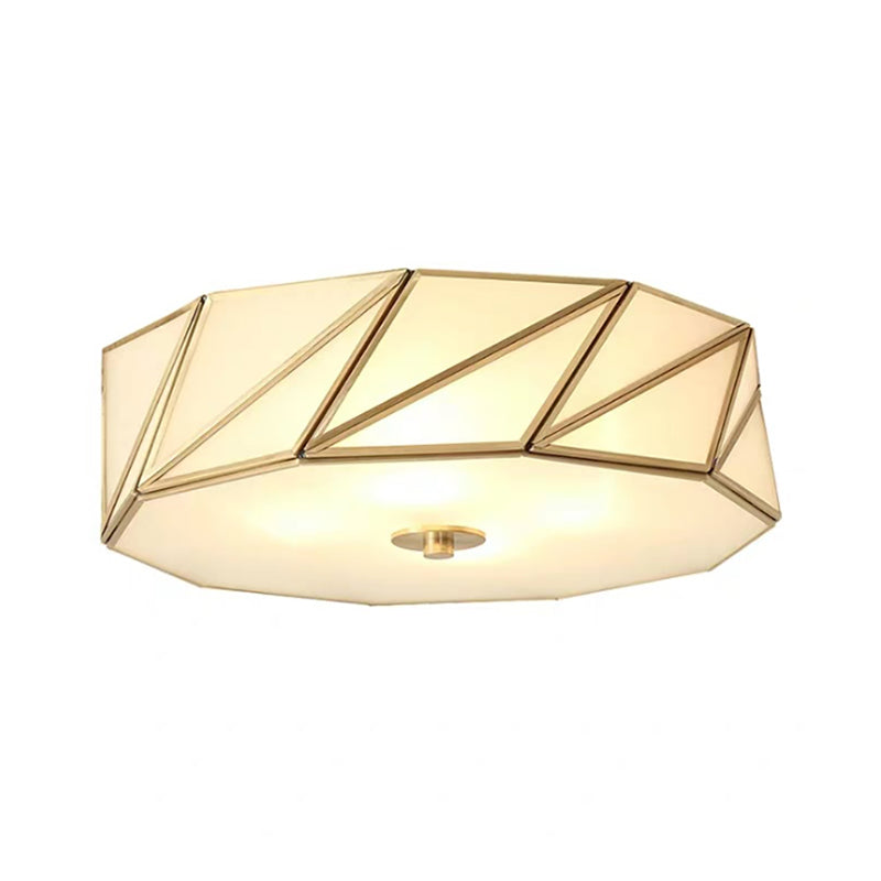 Drum Opal Glass Flush Mount Lamp Classic 3/4/6 Lights Bedroom Ceiling Mounted Fixture in Brass Clearhalo 'Ceiling Lights' 'Close To Ceiling Lights' 'Close to ceiling' 'Flush mount' Lighting' 333057