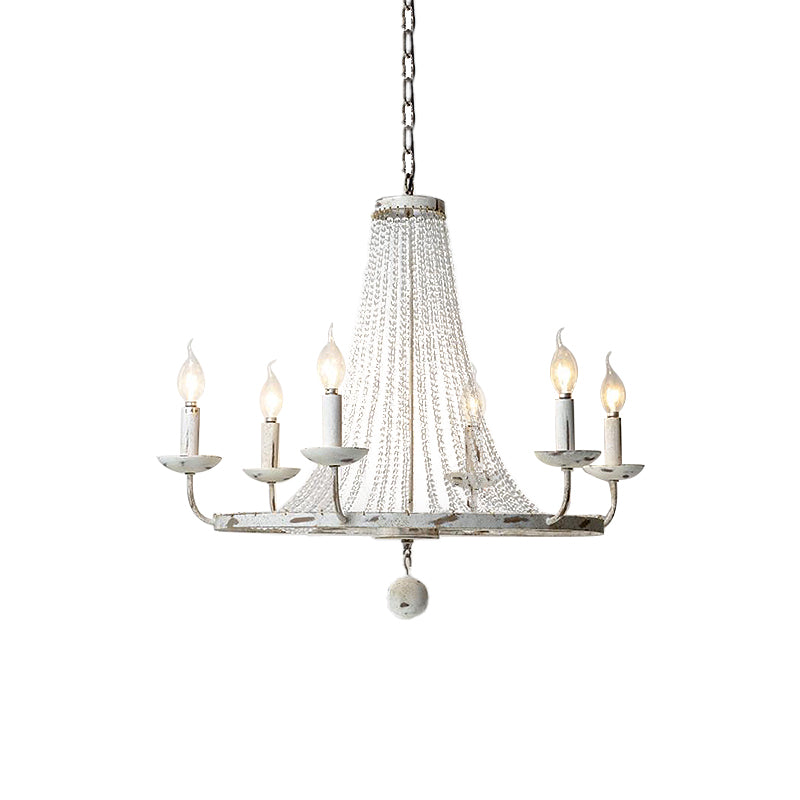 6 Bulbs Beaded Ceiling Chandelier Traditional Crystal Hanging Light Fixture in Distressed White Clearhalo 'Ceiling Lights' 'Chandeliers' Lighting' options 333062