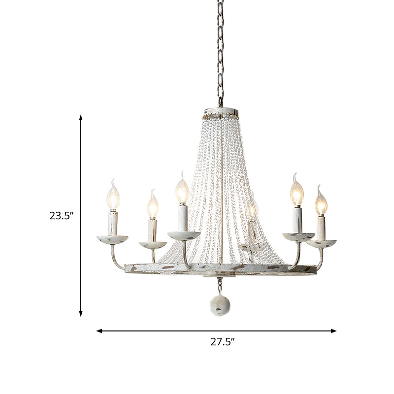 6 Bulbs Beaded Ceiling Chandelier Traditional Crystal Hanging Light Fixture in Distressed White Clearhalo 'Ceiling Lights' 'Chandeliers' Lighting' options 333063