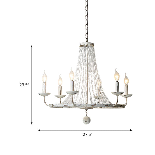 6 Bulbs Beaded Ceiling Chandelier Traditional Crystal Hanging Light Fixture in Distressed White Clearhalo 'Ceiling Lights' 'Chandeliers' Lighting' options 333063