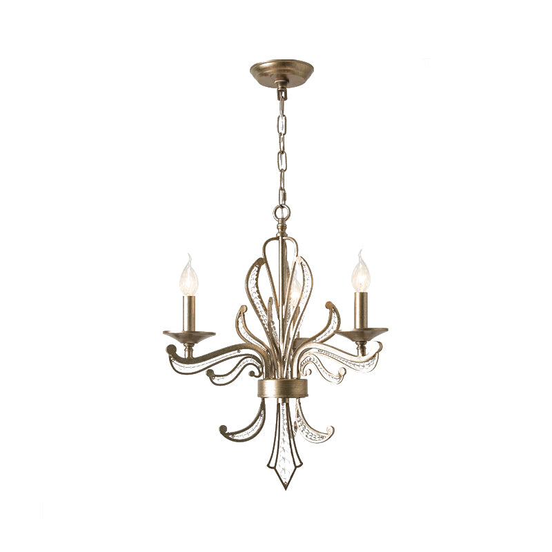 Candle Metal Hanging Chandelier Tradition 3 Bulbs Antique Brass Ceiling Pendant Light with Crystal Bead Clearhalo 'Ceiling Lights' 'Chandeliers' Lighting' options 333068