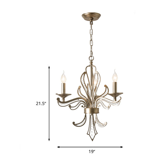 Candle Metal Hanging Chandelier Tradition 3 Bulbs Antique Brass Ceiling Pendant Light with Crystal Bead Clearhalo 'Ceiling Lights' 'Chandeliers' Lighting' options 333069