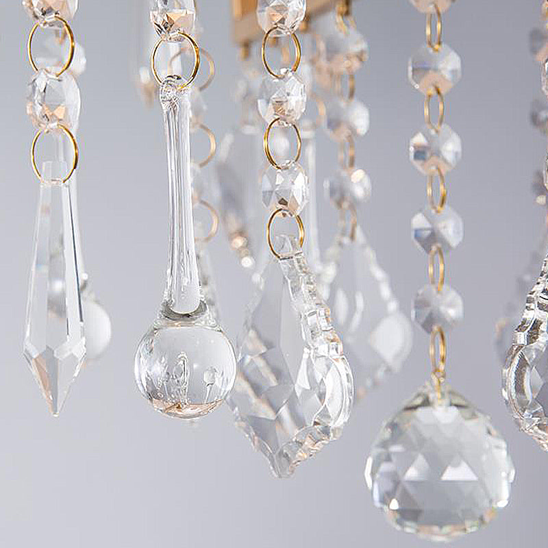 Drum Ceiling Chandelier Modernism Fabric 6 Bulbs Brass Hanging Pendant Light with Crystal Droplet Clearhalo 'Ceiling Lights' 'Chandeliers' 'Modern Chandeliers' 'Modern' Lighting' 333082