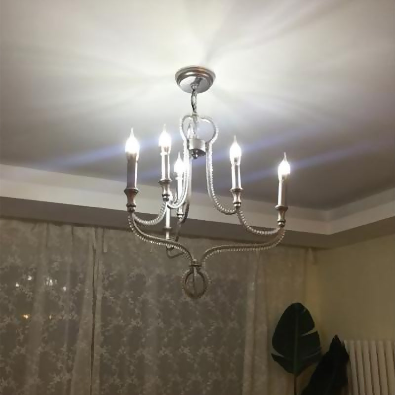 Crystal Beaded Chandelier Light Traditional 6 Heads Aged Silver Suspended Lighting Fixture Clearhalo 'Ceiling Lights' 'Chandeliers' Lighting' options 333083