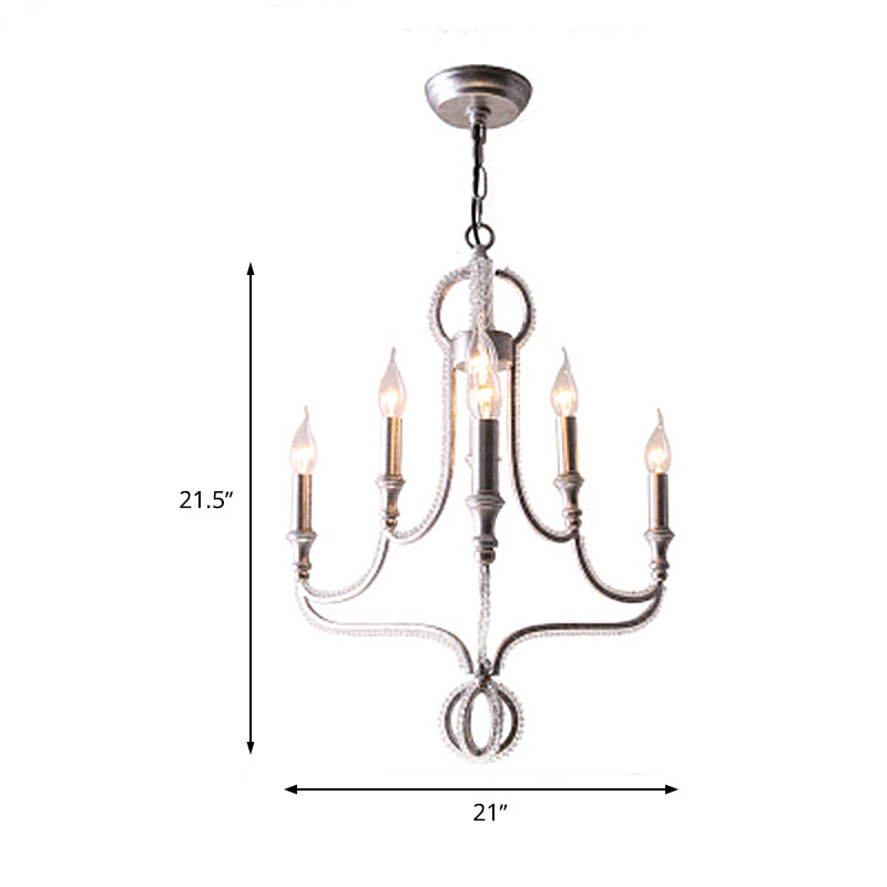 Crystal Beaded Chandelier Light Traditional 6 Heads Aged Silver Suspended Lighting Fixture Clearhalo 'Ceiling Lights' 'Chandeliers' Lighting' options 333087