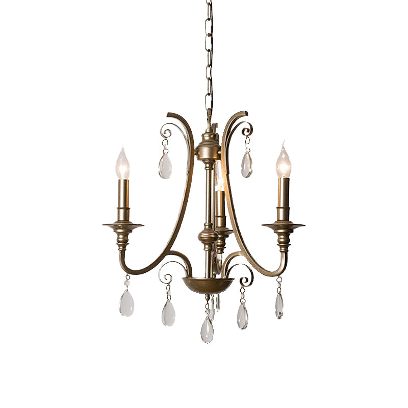 Modernism Teardrop Hanging Chandelier Crystal 3 Bulbs Pendant Light Kit in Brass with/without Shade Clearhalo 'Ceiling Lights' 'Chandeliers' 'Modern Chandeliers' 'Modern' Lighting' 333102