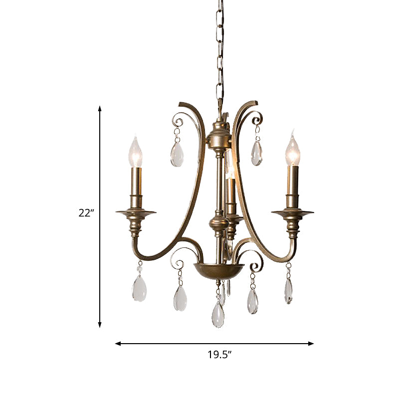 Modernism Teardrop Hanging Chandelier Crystal 3 Bulbs Pendant Light Kit in Brass with/without Shade Clearhalo 'Ceiling Lights' 'Chandeliers' 'Modern Chandeliers' 'Modern' Lighting' 333103