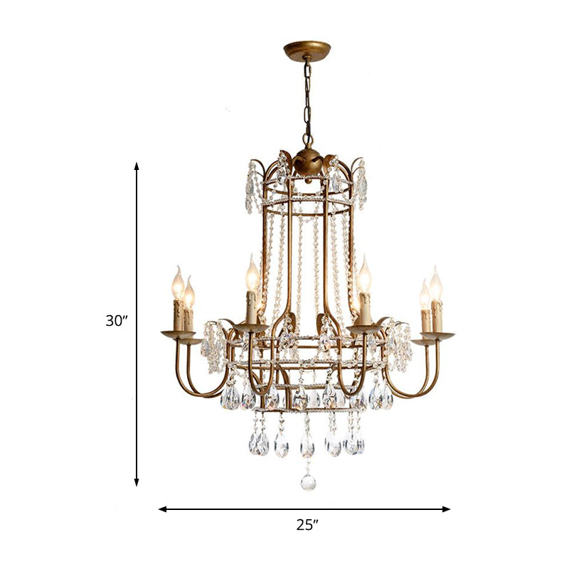 Curved Arm Metal Chandelier Lamp Traditionary 6 Heads Brass Hanging Pendant Light with Clear Crystal Drop Clearhalo 'Ceiling Lights' 'Chandeliers' Lighting' options 333114