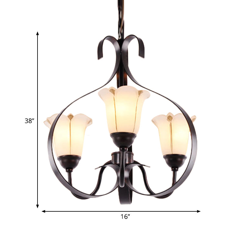 Floral Dining Room Suspension Lamp Milk Glass 3/5/8 Heads Modern Style Chandelier Lighting Fixture in Red Brown Clearhalo 'Ceiling Lights' 'Chandeliers' 'Glass shade' 'Glass' Lighting' 333120