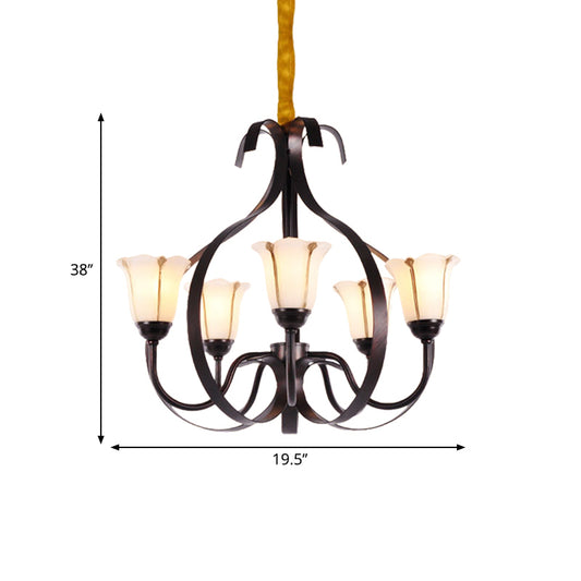 Floral Dining Room Suspension Lamp Milk Glass 3/5/8 Heads Modern Style Chandelier Lighting Fixture in Red Brown Clearhalo 'Ceiling Lights' 'Chandeliers' 'Glass shade' 'Glass' Lighting' 333125