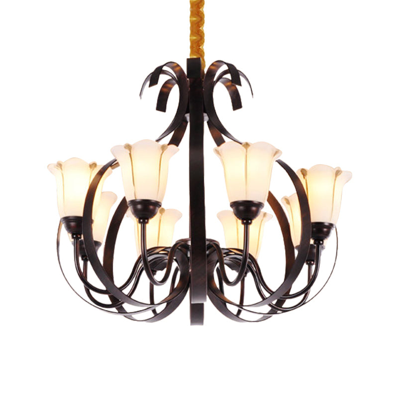 Floral Dining Room Suspension Lamp Milk Glass 3/5/8 Heads Modern Style Chandelier Lighting Fixture in Red Brown Clearhalo 'Ceiling Lights' 'Chandeliers' 'Glass shade' 'Glass' Lighting' 333128