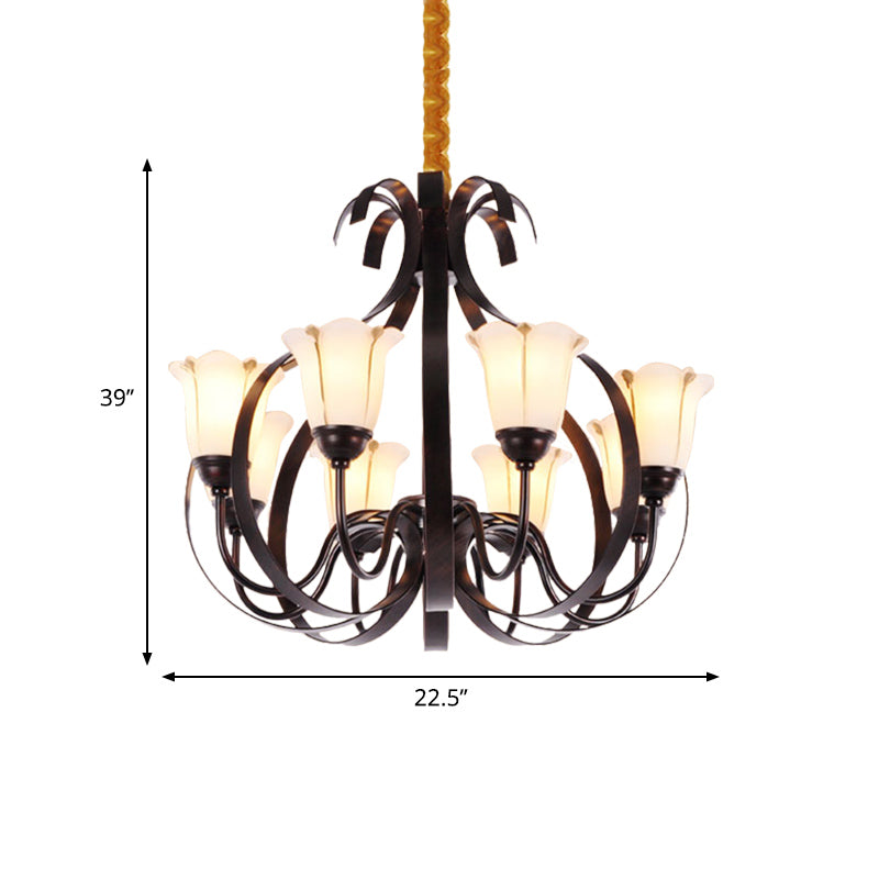 Floral Dining Room Suspension Lamp Milk Glass 3/5/8 Heads Modern Style Chandelier Lighting Fixture in Red Brown Clearhalo 'Ceiling Lights' 'Chandeliers' 'Glass shade' 'Glass' Lighting' 333129