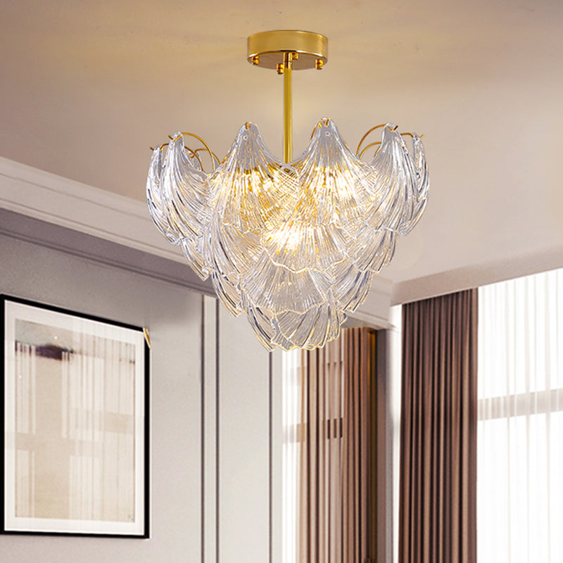 Brass Conical Semi Flush Mount Modern 9 Heads Crystal Close to Ceiling Lamp for Bedroom Brass Clearhalo 'Ceiling Lights' 'Close To Ceiling Lights' 'Close to ceiling' 'Semi-flushmount' Lighting' 333131