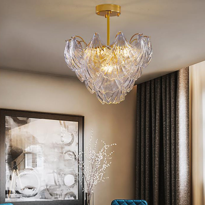 Brass Conical Semi Flush Mount Modern 9 Heads Crystal Close to Ceiling Lamp for Bedroom Clearhalo 'Ceiling Lights' 'Close To Ceiling Lights' 'Close to ceiling' 'Semi-flushmount' Lighting' 333133