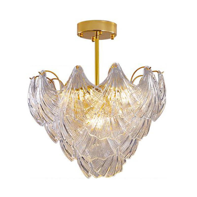 Brass Conical Semi Flush Mount Modern 9 Heads Crystal Close to Ceiling Lamp for Bedroom Clearhalo 'Ceiling Lights' 'Close To Ceiling Lights' 'Close to ceiling' 'Semi-flushmount' Lighting' 333134