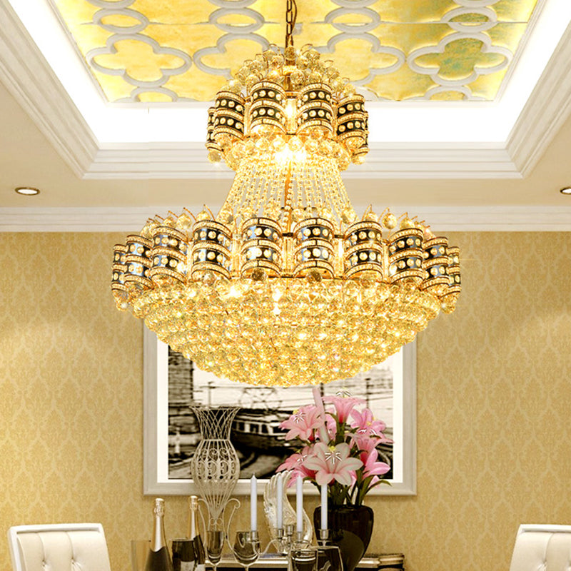 Crystal Domed Chandelier Lighting Tradition 9 Bulbs Gold Pendant Light Fixture with Adjustable Metal Chain Gold Clearhalo 'Ceiling Lights' 'Chandeliers' Lighting' options 333158_f442aefd-526d-4cd7-bda0-4af2a77cbc71