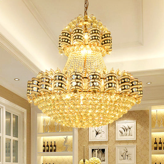 Crystal Domed Chandelier Lighting Tradition 9 Bulbs Gold Pendant Light Fixture with Adjustable Metal Chain Clearhalo 'Ceiling Lights' 'Chandeliers' Lighting' options 333159