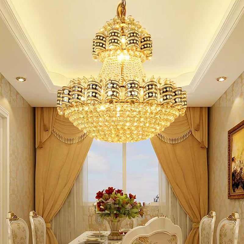 Crystal Domed Chandelier Lighting Tradition 9 Bulbs Gold Pendant Light Fixture with Adjustable Metal Chain Clearhalo 'Ceiling Lights' 'Chandeliers' Lighting' options 333160