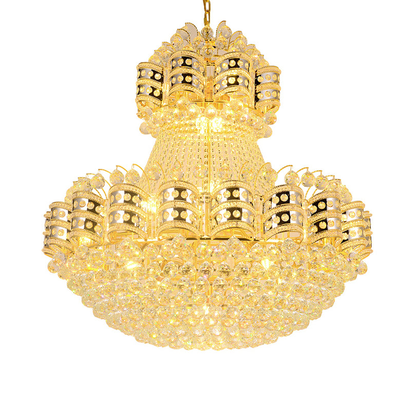 Crystal Domed Chandelier Lighting Tradition 9 Bulbs Gold Pendant Light Fixture with Adjustable Metal Chain Clearhalo 'Ceiling Lights' 'Chandeliers' Lighting' options 333161