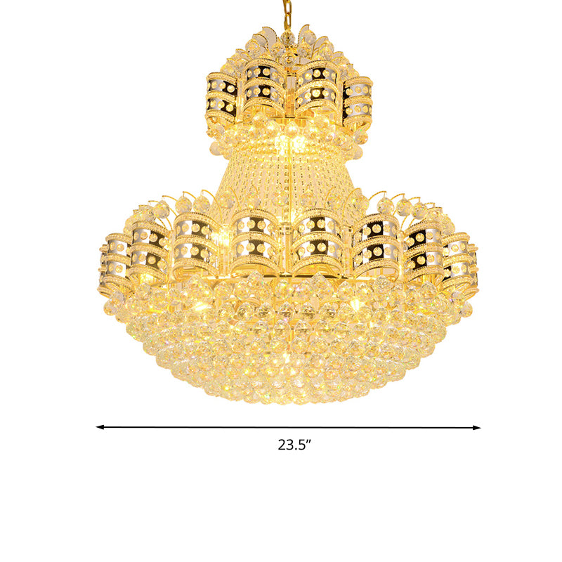 Crystal Domed Chandelier Lighting Tradition 9 Bulbs Gold Pendant Light Fixture with Adjustable Metal Chain Clearhalo 'Ceiling Lights' 'Chandeliers' Lighting' options 333162