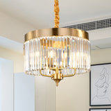 Contemporary Drum Pendant Chandelier Faceted Crystal 3 Bulbs Ceiling Hanging Light in Brass Clearhalo 'Ceiling Lights' 'Chandeliers' 'Modern Chandeliers' 'Modern' Lighting' 333164