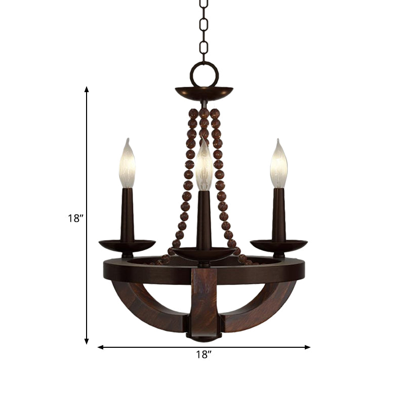 Brown Open Bulb Empire Chandelier Light Traditional Style 3 Heads Wood Hanging Light Fixture with Bead Deco Clearhalo 'Ceiling Lights' 'Chandeliers' Lighting' options 333173