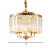 Crystal Cylinder Chandelier Lighting Modernist 4 Heads Hanging Pendant Light in Brass with Curved Metal Arm Clearhalo 'Ceiling Lights' 'Chandeliers' 'Modern Chandeliers' 'Modern' Lighting' 333178