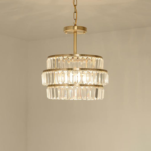 Brass Layered Ceiling Chandelier Modernist 3 Bulbs Cut Crystal Suspension Pendant Light Brass Clearhalo 'Ceiling Lights' 'Chandeliers' 'Modern Chandeliers' 'Modern' Lighting' 333200