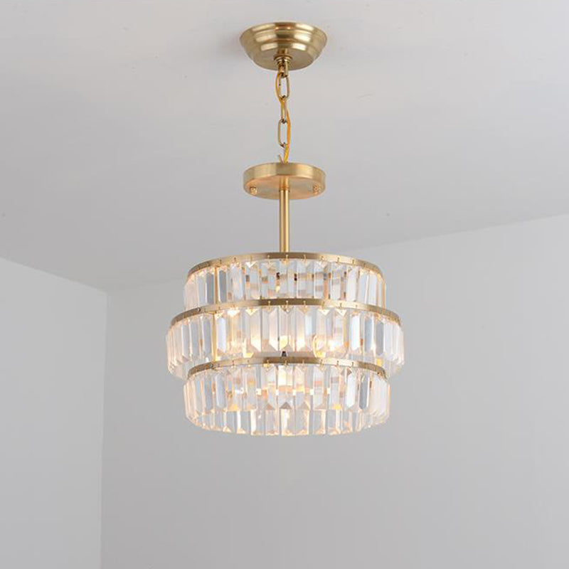 Brass Layered Ceiling Chandelier Modernist 3 Bulbs Cut Crystal Suspension Pendant Light Clearhalo 'Ceiling Lights' 'Chandeliers' 'Modern Chandeliers' 'Modern' Lighting' 333201