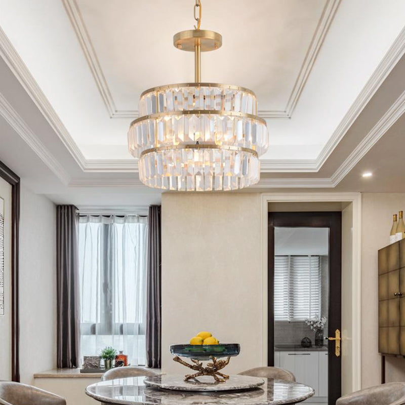 Brass Layered Ceiling Chandelier Modernist 3 Bulbs Cut Crystal Suspension Pendant Light Clearhalo 'Ceiling Lights' 'Chandeliers' 'Modern Chandeliers' 'Modern' Lighting' 333202