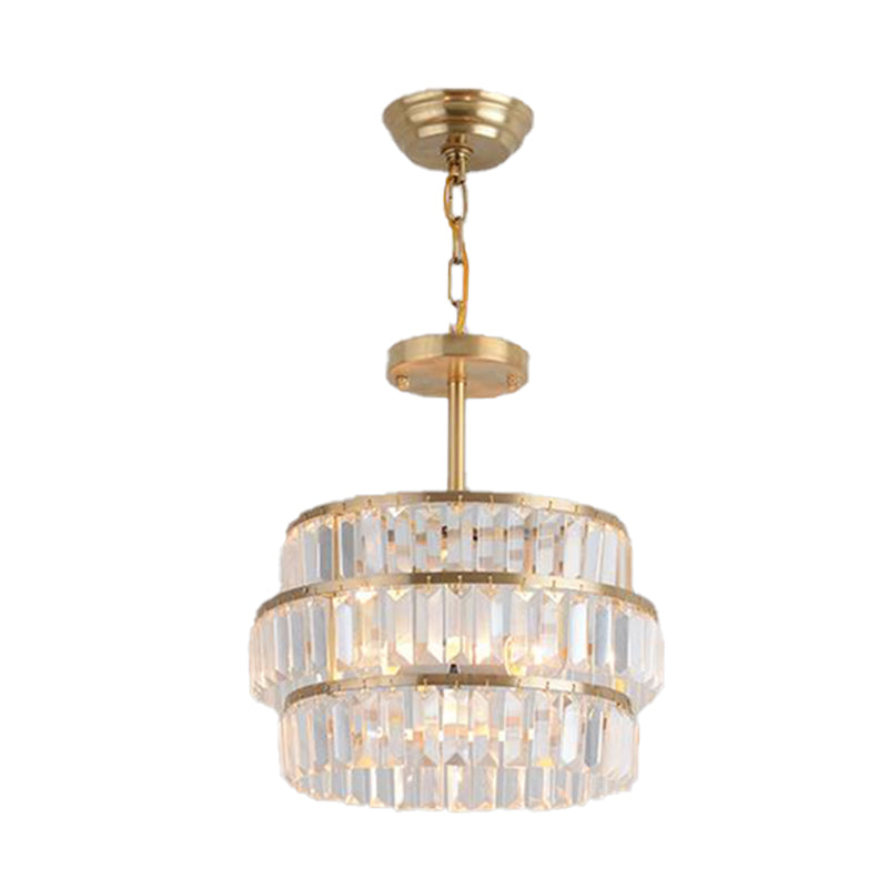 Brass Layered Ceiling Chandelier Modernist 3 Bulbs Cut Crystal Suspension Pendant Light Clearhalo 'Ceiling Lights' 'Chandeliers' 'Modern Chandeliers' 'Modern' Lighting' 333203