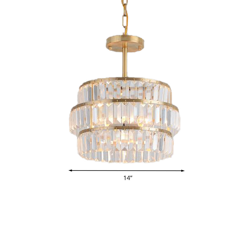 Brass Layered Ceiling Chandelier Modernist 3 Bulbs Cut Crystal Suspension Pendant Light Clearhalo 'Ceiling Lights' 'Chandeliers' 'Modern Chandeliers' 'Modern' Lighting' 333204