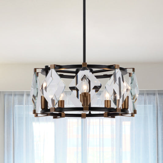 Rhombus Hanging Chandelier Contemporary Crystal 8 Heads Black Ceiling Pendant Light Black Clearhalo 'Ceiling Lights' 'Chandeliers' 'Modern Chandeliers' 'Modern' Lighting' 333206