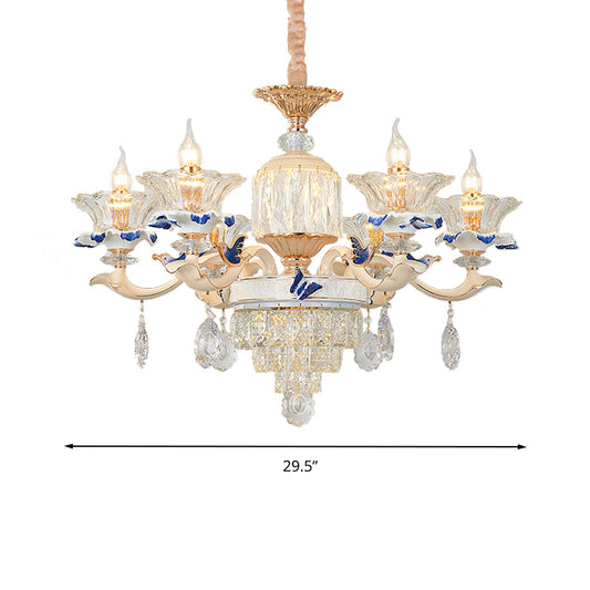 6 Heads Dining Room Chandelier Lamp Tradition Gold Hanging Light Fixture with Flared Clear Glass Shade Clearhalo 'Ceiling Lights' 'Chandeliers' Lighting' options 333241