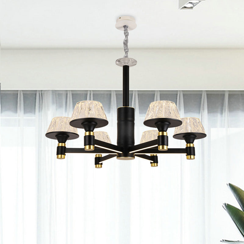 Cone Ceiling Chandelier Modernist Crystal 6/8/12 Bulbs 27.5"/33.5"/37.5" Wide Black Hanging Pendant Light Black 27.5" Clearhalo 'Ceiling Lights' 'Chandeliers' 'Modern Chandeliers' 'Modern' Lighting' 333250