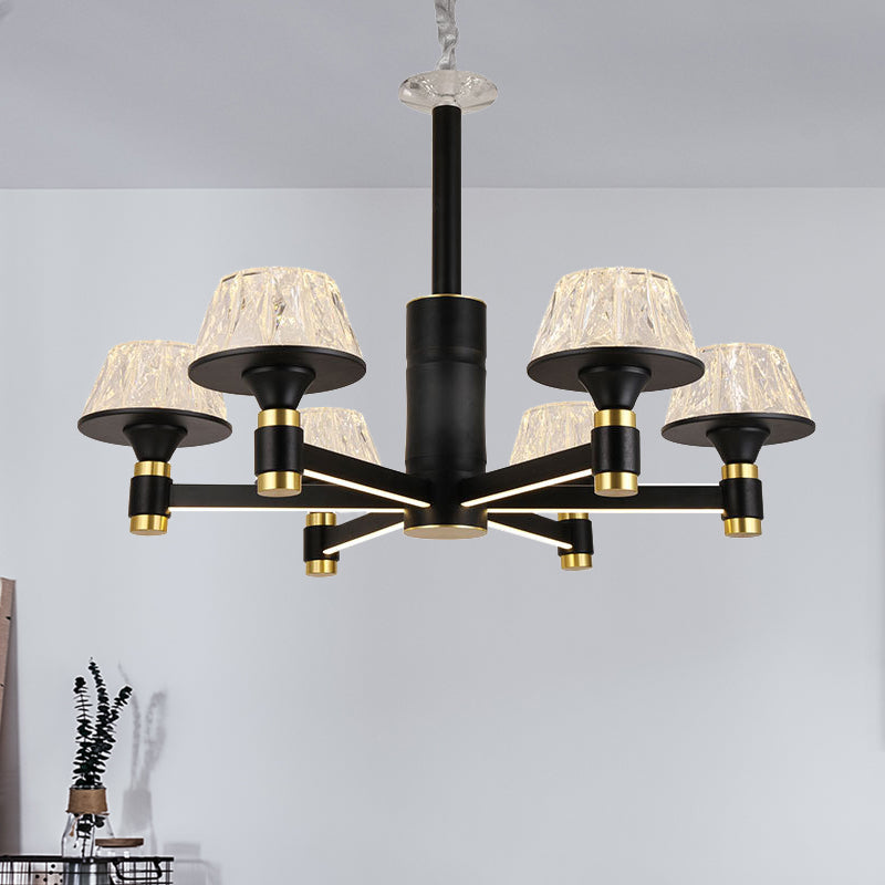 Cone Ceiling Chandelier Modernist Crystal 6/8/12 Bulbs 27.5"/33.5"/37.5" Wide Black Hanging Pendant Light Clearhalo 'Ceiling Lights' 'Chandeliers' 'Modern Chandeliers' 'Modern' Lighting' 333251