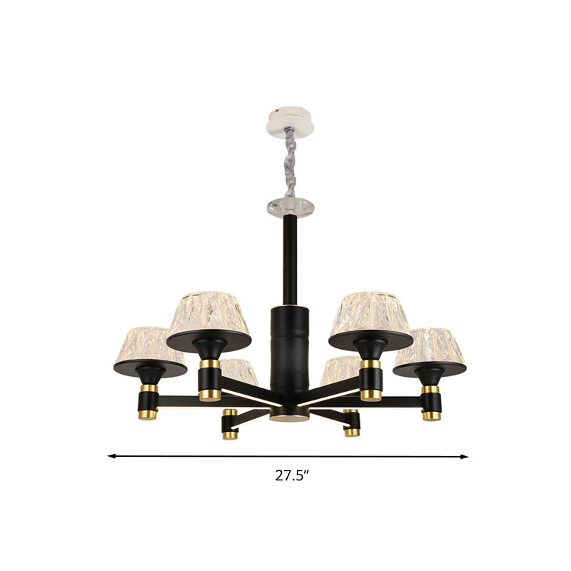 Cone Ceiling Chandelier Modernist Crystal 6/8/12 Bulbs 27.5"/33.5"/37.5" Wide Black Hanging Pendant Light Clearhalo 'Ceiling Lights' 'Chandeliers' 'Modern Chandeliers' 'Modern' Lighting' 333254