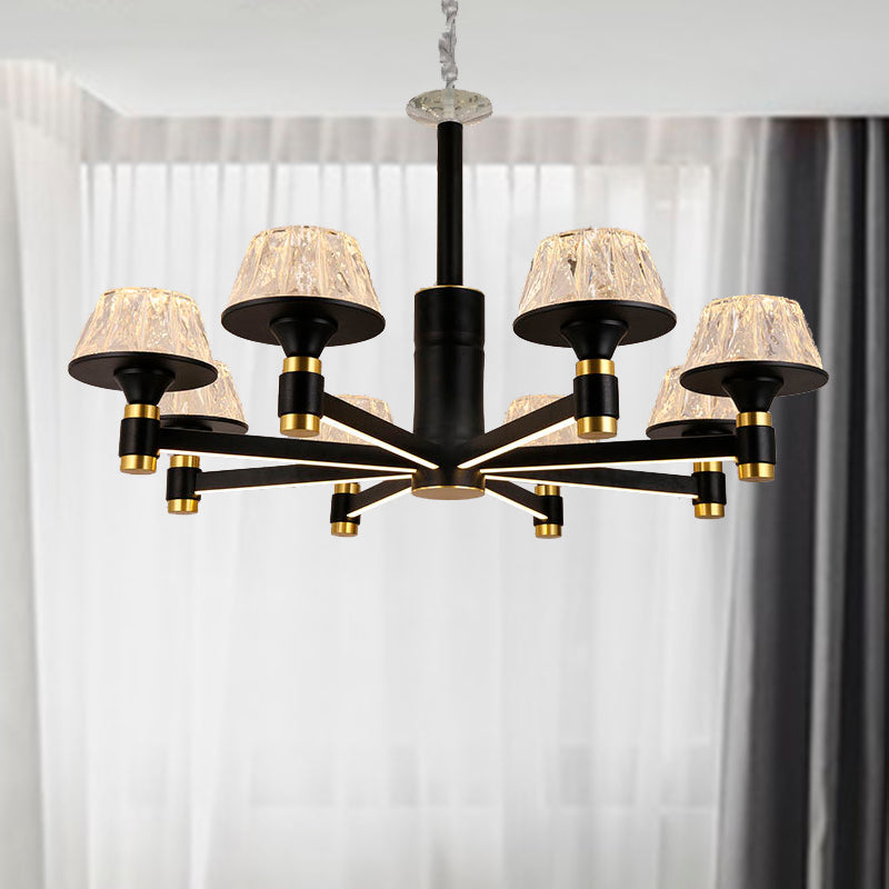 Cone Ceiling Chandelier Modernist Crystal 6/8/12 Bulbs 27.5"/33.5"/37.5" Wide Black Hanging Pendant Light Black 33.5" Clearhalo 'Ceiling Lights' 'Chandeliers' 'Modern Chandeliers' 'Modern' Lighting' 333255