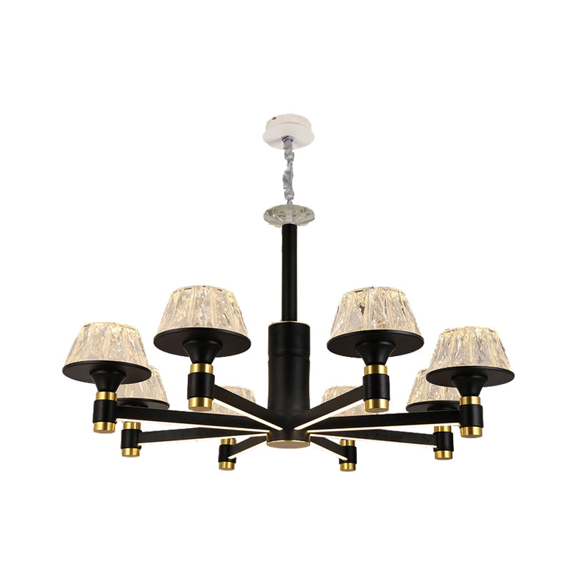 Cone Ceiling Chandelier Modernist Crystal 6/8/12 Bulbs 27.5"/33.5"/37.5" Wide Black Hanging Pendant Light Clearhalo 'Ceiling Lights' 'Chandeliers' 'Modern Chandeliers' 'Modern' Lighting' 333257