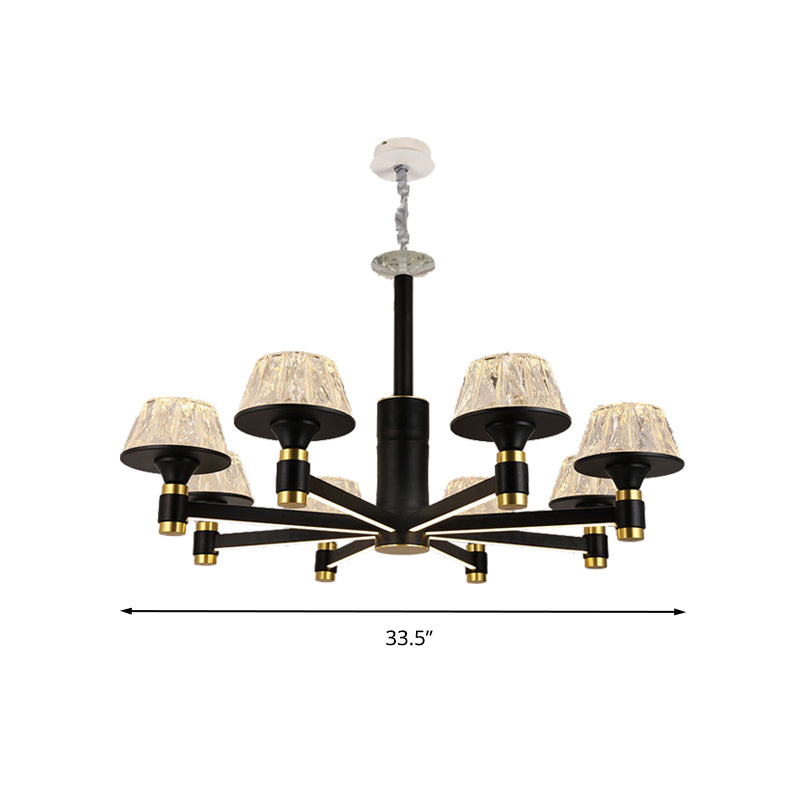 Cone Ceiling Chandelier Modernist Crystal 6/8/12 Bulbs 27.5"/33.5"/37.5" Wide Black Hanging Pendant Light Clearhalo 'Ceiling Lights' 'Chandeliers' 'Modern Chandeliers' 'Modern' Lighting' 333258