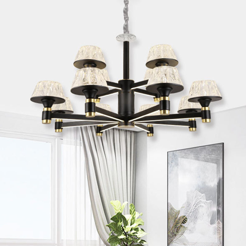 Cone Ceiling Chandelier Modernist Crystal 6/8/12 Bulbs 27.5"/33.5"/37.5" Wide Black Hanging Pendant Light Black 37.5" Clearhalo 'Ceiling Lights' 'Chandeliers' 'Modern Chandeliers' 'Modern' Lighting' 333259