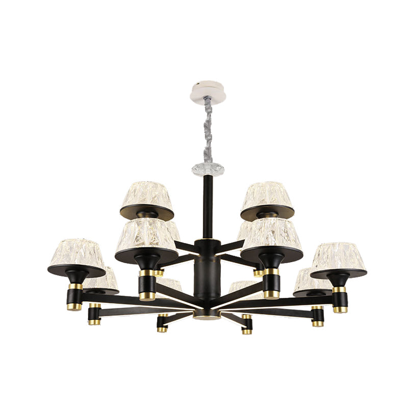 Cone Ceiling Chandelier Modernist Crystal 6/8/12 Bulbs 27.5"/33.5"/37.5" Wide Black Hanging Pendant Light Clearhalo 'Ceiling Lights' 'Chandeliers' 'Modern Chandeliers' 'Modern' Lighting' 333261