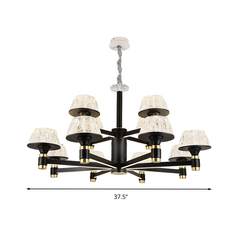 Cone Ceiling Chandelier Modernist Crystal 6/8/12 Bulbs 27.5"/33.5"/37.5" Wide Black Hanging Pendant Light Clearhalo 'Ceiling Lights' 'Chandeliers' 'Modern Chandeliers' 'Modern' Lighting' 333262