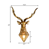 Lodge Stylish Deer Wall Mount Light Resin 1 Head Living Room Wall Light Fixture with Diamond Shade, 14.5"/19.5" W Clearhalo 'Wall Lamps & Sconces' 'Wall Lights' Lighting' 333283