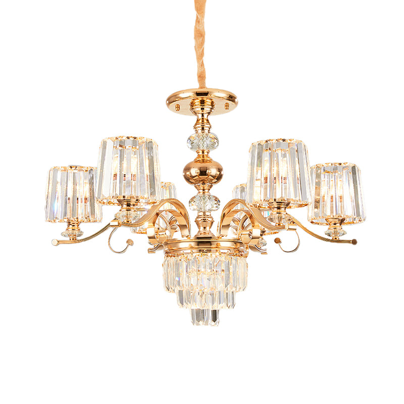 Contemporary 6/8 Bulbs Hanging Chandelier Gold Tapered Ceiling Pendant Light with Crystal Shade Clearhalo 'Ceiling Lights' 'Chandeliers' 'Modern Chandeliers' 'Modern' Lighting' 333298