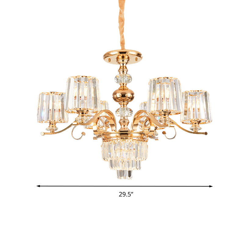 Contemporary 6/8 Bulbs Hanging Chandelier Gold Tapered Ceiling Pendant Light with Crystal Shade Clearhalo 'Ceiling Lights' 'Chandeliers' 'Modern Chandeliers' 'Modern' Lighting' 333299