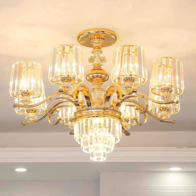 Contemporary 6/8 Bulbs Hanging Chandelier Gold Tapered Ceiling Pendant Light with Crystal Shade 8 Gold Clearhalo 'Ceiling Lights' 'Chandeliers' 'Modern Chandeliers' 'Modern' Lighting' 333300