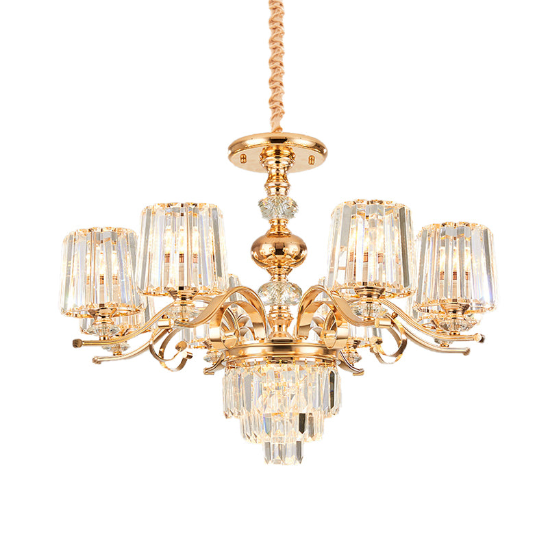 Contemporary 6/8 Bulbs Hanging Chandelier Gold Tapered Ceiling Pendant Light with Crystal Shade Clearhalo 'Ceiling Lights' 'Chandeliers' 'Modern Chandeliers' 'Modern' Lighting' 333302