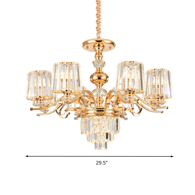 Contemporary 6/8 Bulbs Hanging Chandelier Gold Tapered Ceiling Pendant Light with Crystal Shade Clearhalo 'Ceiling Lights' 'Chandeliers' 'Modern Chandeliers' 'Modern' Lighting' 333303